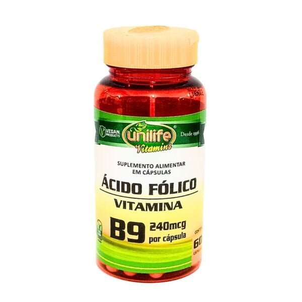 Vitamina B9 Ácido Folico 500mg 60caps Unilife